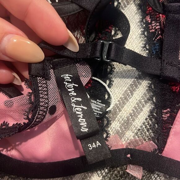 NWT For Love And Lemons Elegant Black and Pink Lace Halter Bra Floral 34A - Picture 7 of 7